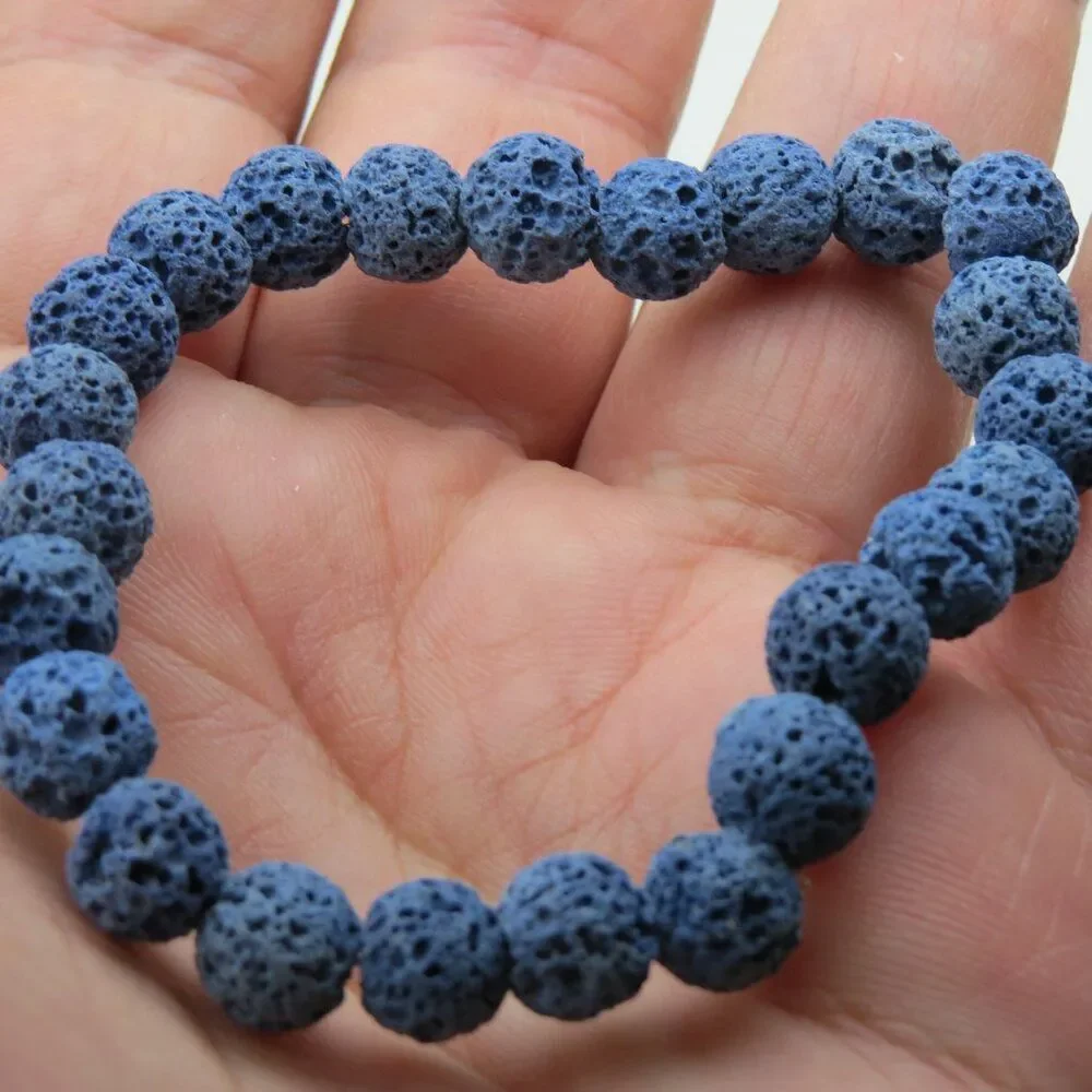 Natural Stone Lava Rock Diffuser Bracelet Elastic Yoga Aga 8mm X 3 Pieces set